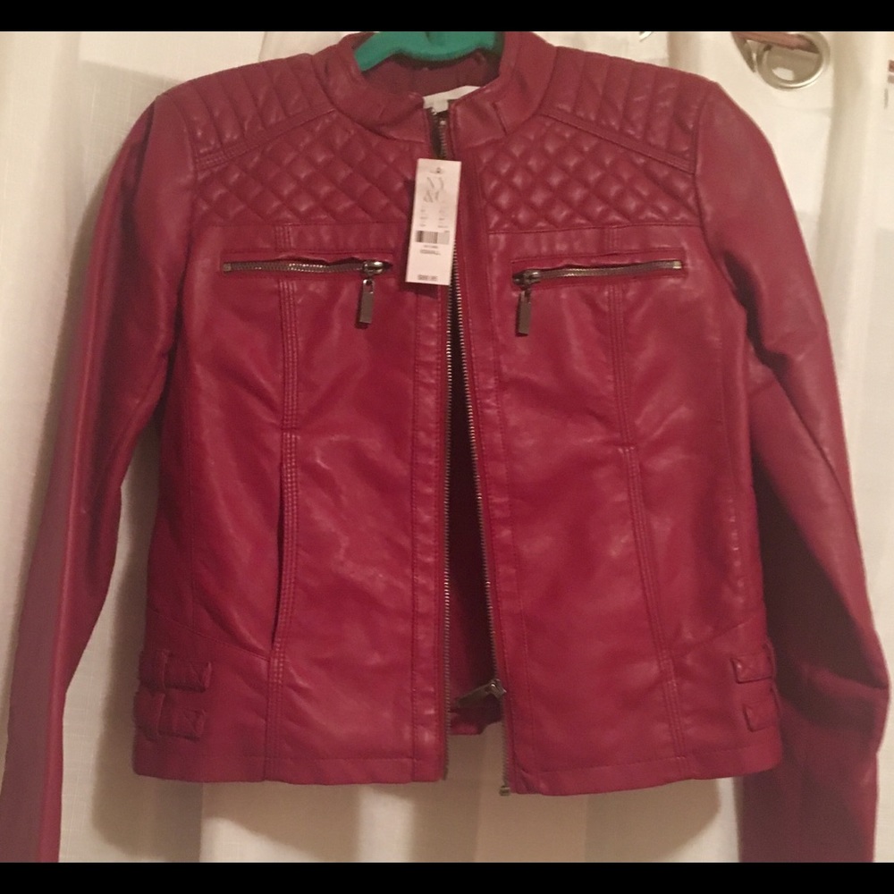 New red Faux Leather jacket